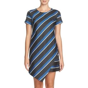 Abbey Stripe Asymmetrical Hem Shift Dress